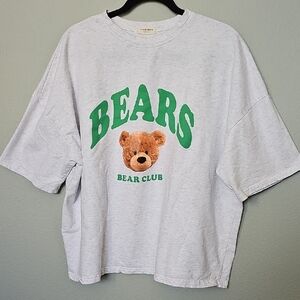 Vivid_More Bear Face Graphic Oversized Short Sleeve Sweater Shirt XL